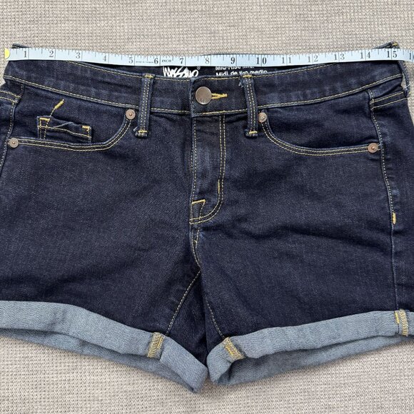 Mossimo Womens Mid-Rise Midi Denim Shorts Size 4 Blue Cuffed Hem Stretch Pockets - Picture 7 of 11